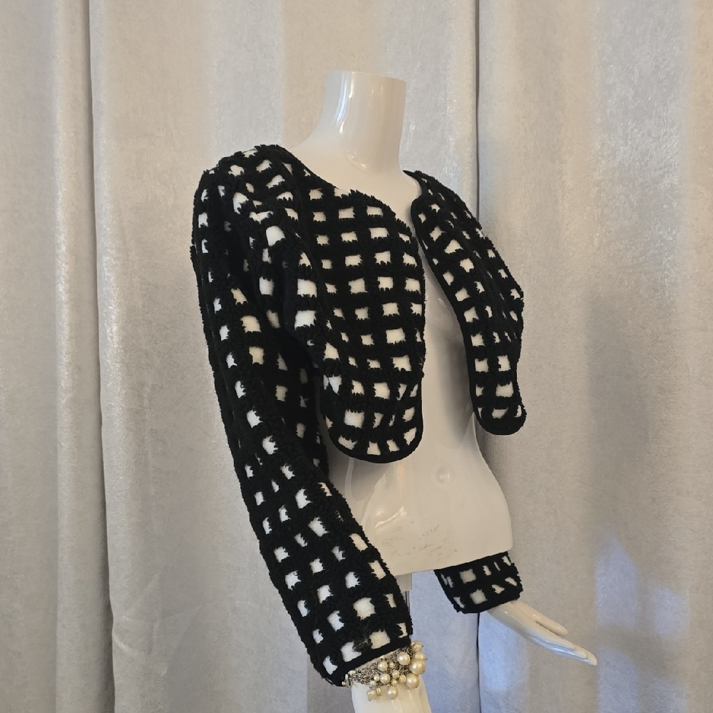 Anna & Ava Monochrome Checkered Blazer Chic COCO Bolero Evening Fleece Cocktail